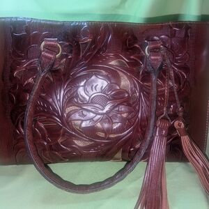 Patricia Nash, Elegant Brown Embossed Leather Handbag